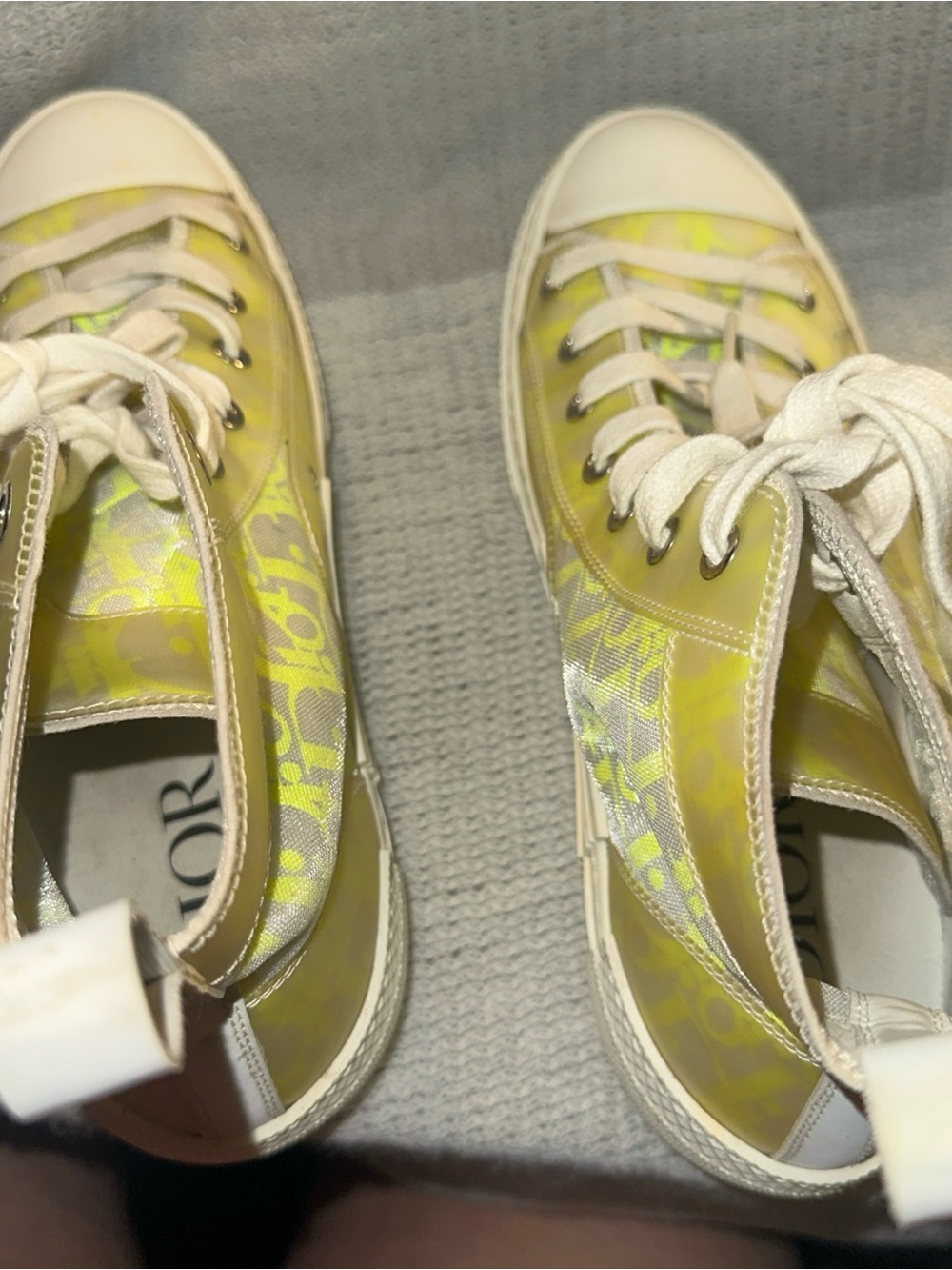 Dior High-Top Sneakers in Yellow and White Monogram - Picture 8 of 11